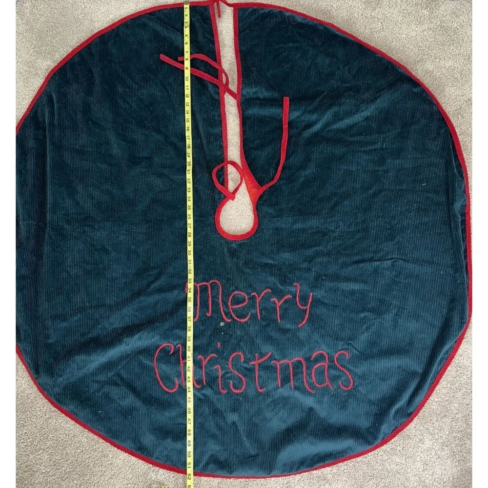 Vintage Green Velvet Corduroy Red Trim 